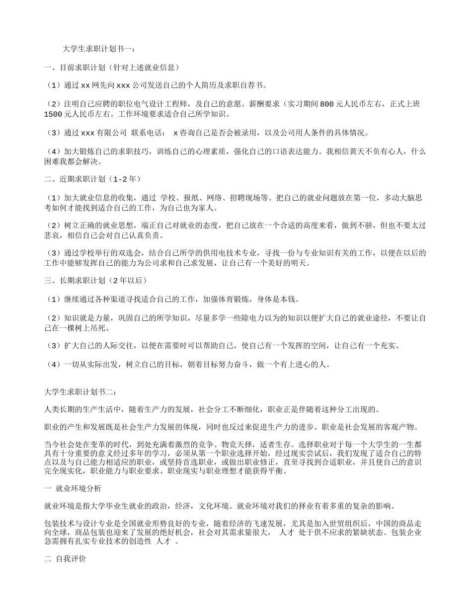 大学生求职计划书_第1页