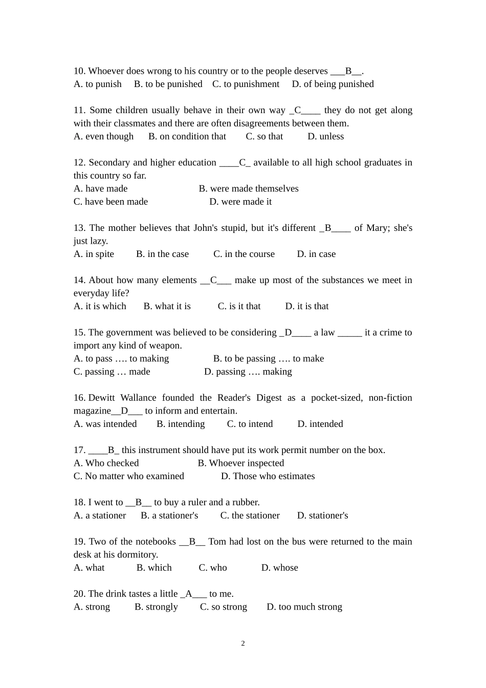 大学英语(二)-复习题答案_第2页