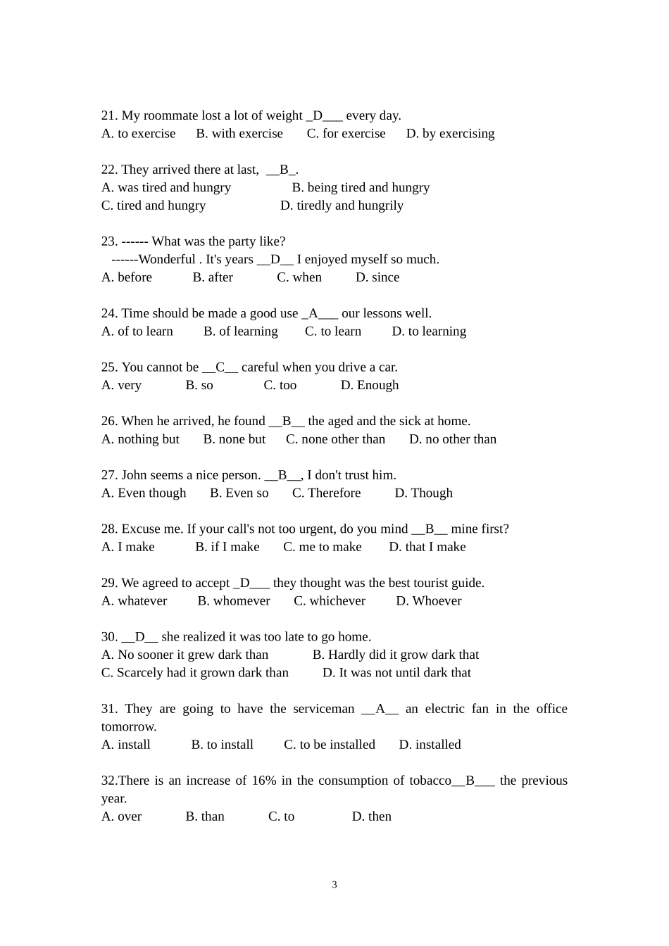 大学英语(二)-复习题答案_第3页