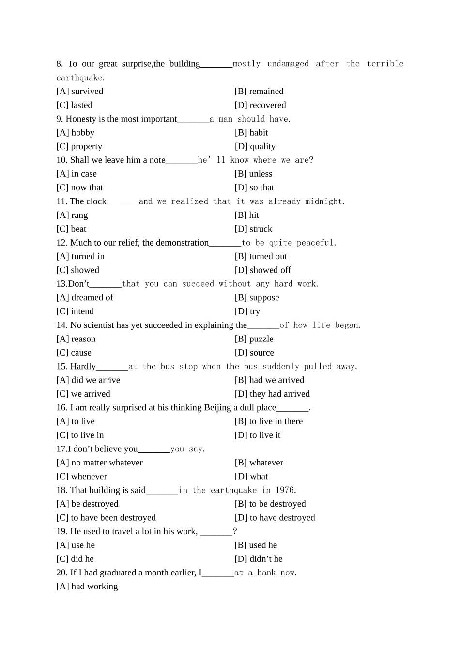大学英语(三)模拟试卷和答案_第2页