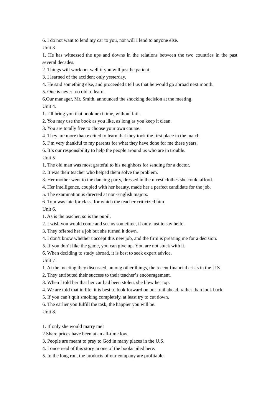 大学英语1-4册英语练习册翻译题答案_第3页