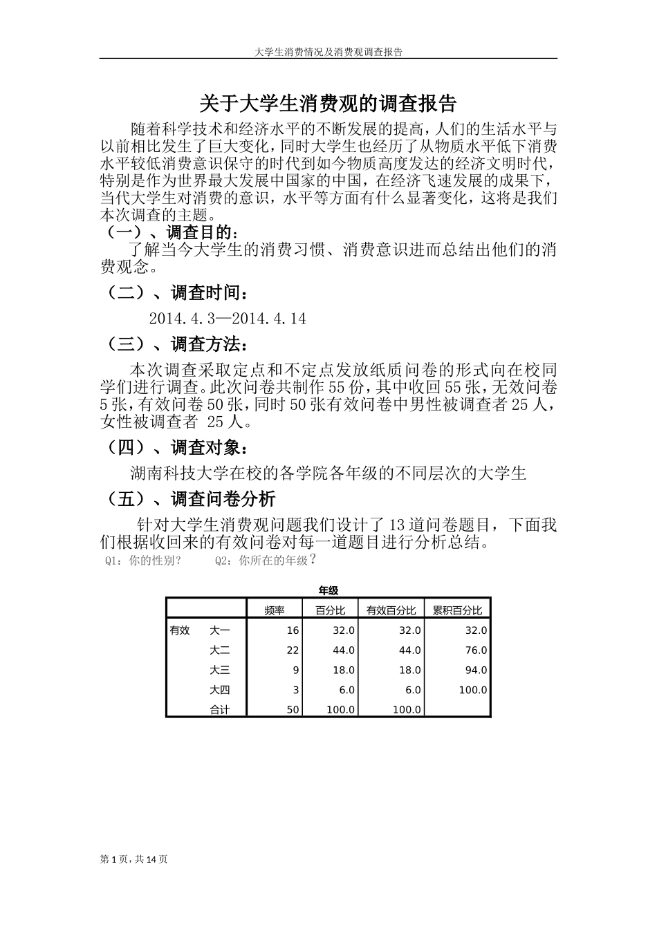 大学生消费情况及消费观调查报告-spss分析_第1页