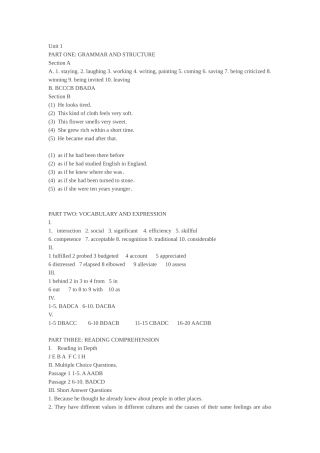 大学英语2练习册答案1～3单元