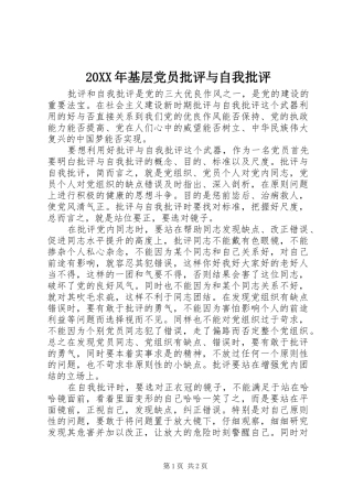 2024年基层党员批评与自我批评