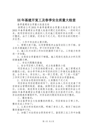2024年基建开复工及春季安全质量大检查