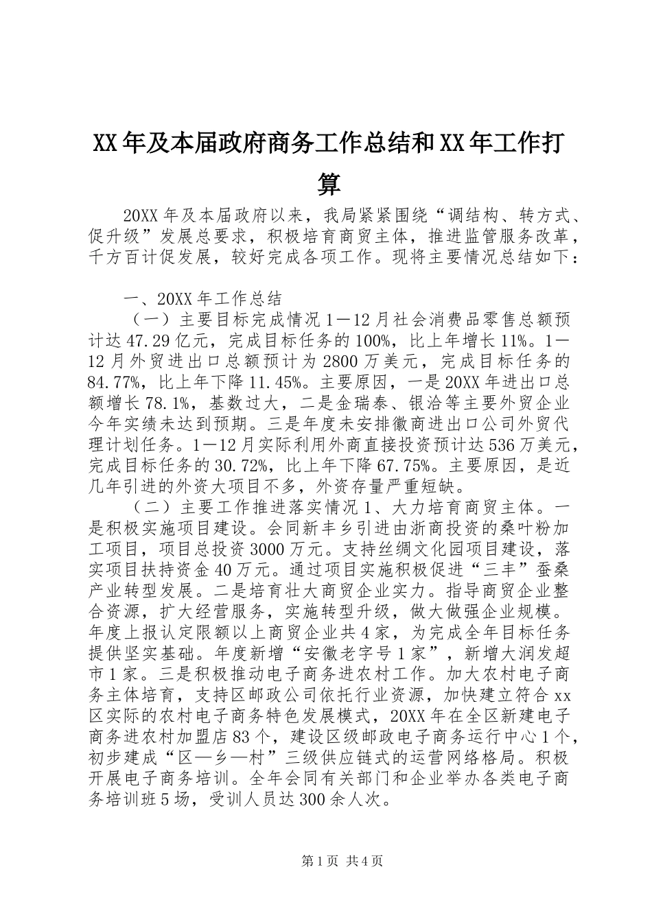 2024年及本届政府商务工作总结和工作打算_第1页