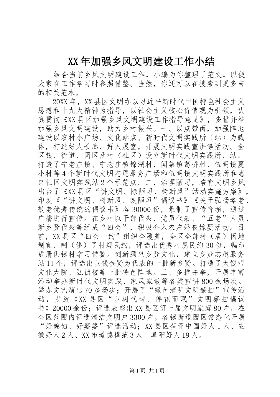 2024年加强乡风文明建设工作小结_第1页