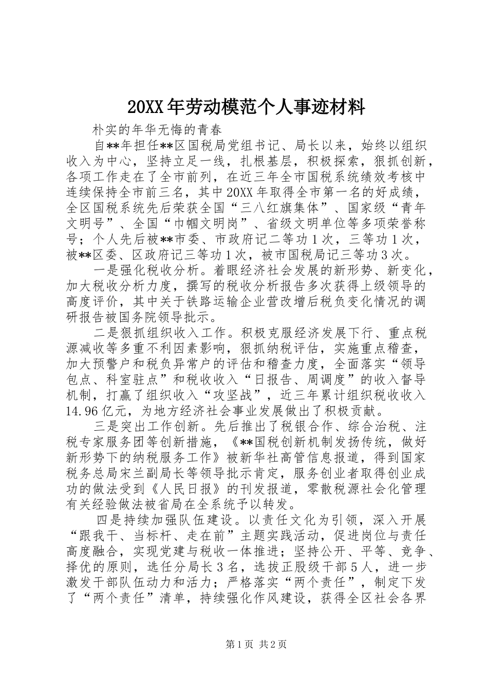 2024年劳动模范个人事迹材料_第1页