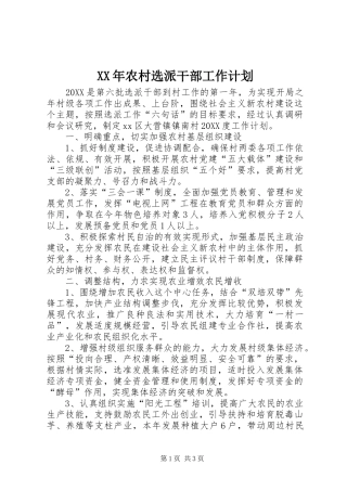 2024年农村选派干部工作计划