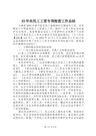 2024年农民工工资专项检查工作总结