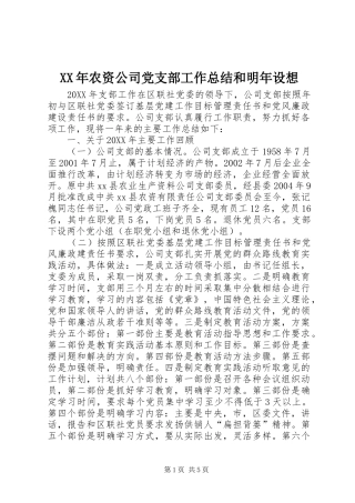 2024年农资公司党支部工作总结和明年设想