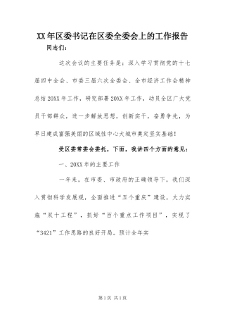 2024年区委书记在区委全委会上的工作报告