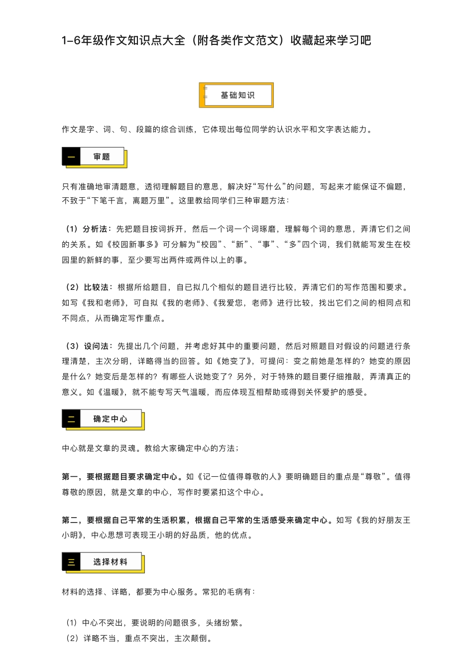 1-6年级作文知识点大全（附各类作文范文）收藏起来学习吧_第1页