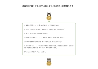 基础知识巩固：拼音+汉字+词语+语句+标点符号+阅读理解+写作