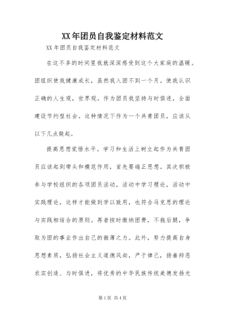2024年团员自我鉴定材料范文