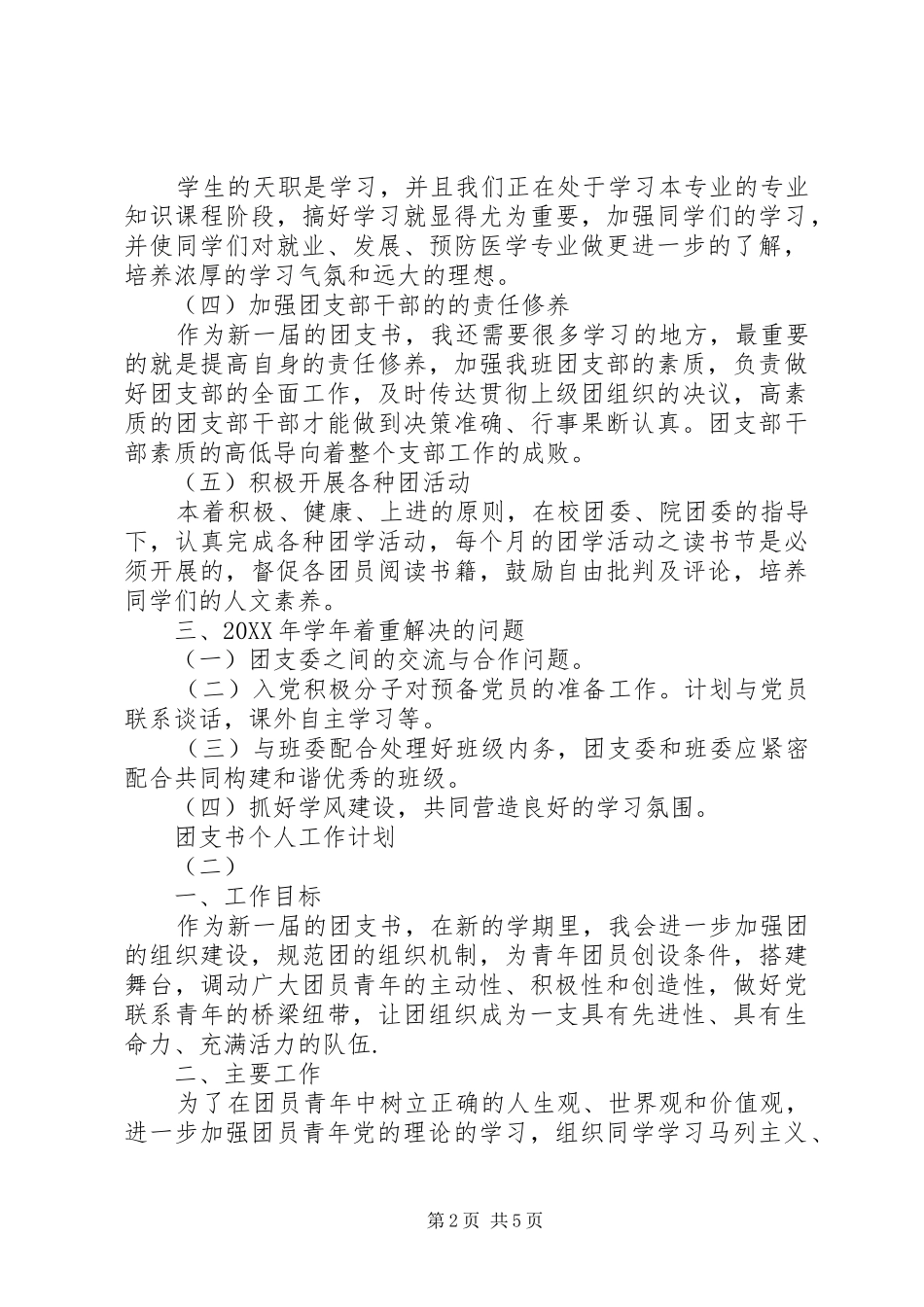 2024年团支书个人工作计划_第2页