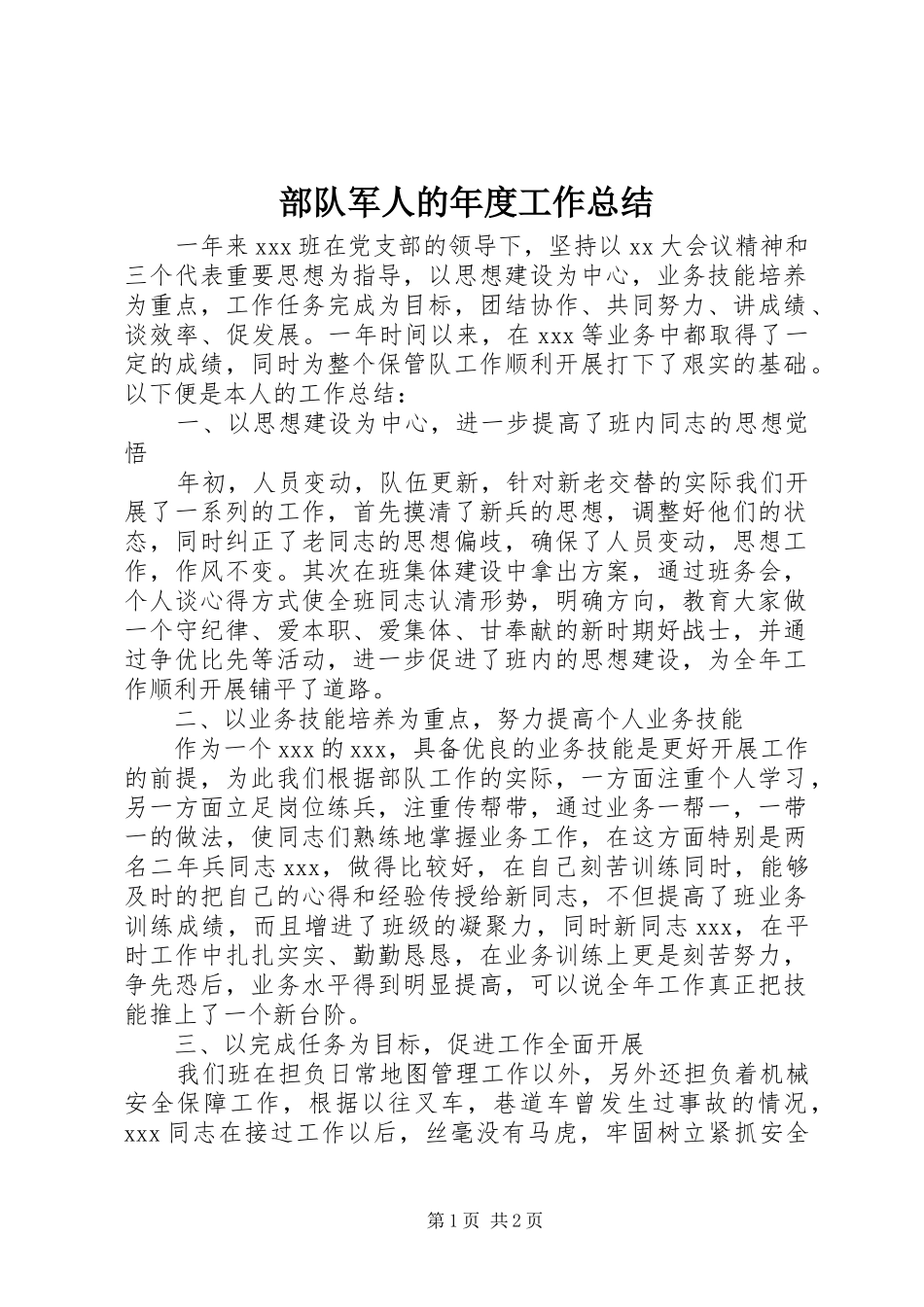 2024年部队军人的年度工作总结_第1页