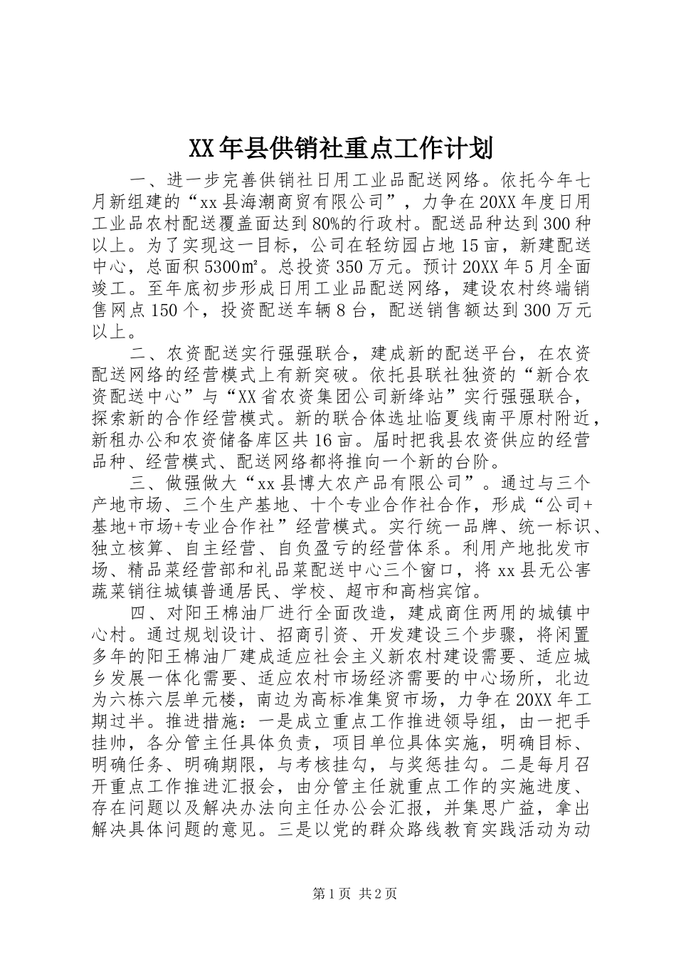 2024年县供销社重点工作计划_第1页