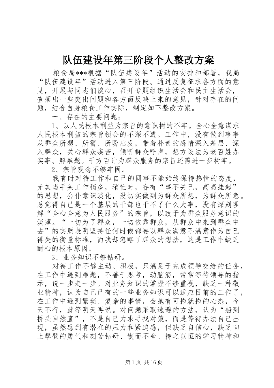 2024年队伍建设年第三阶段个人整改方案_第1页