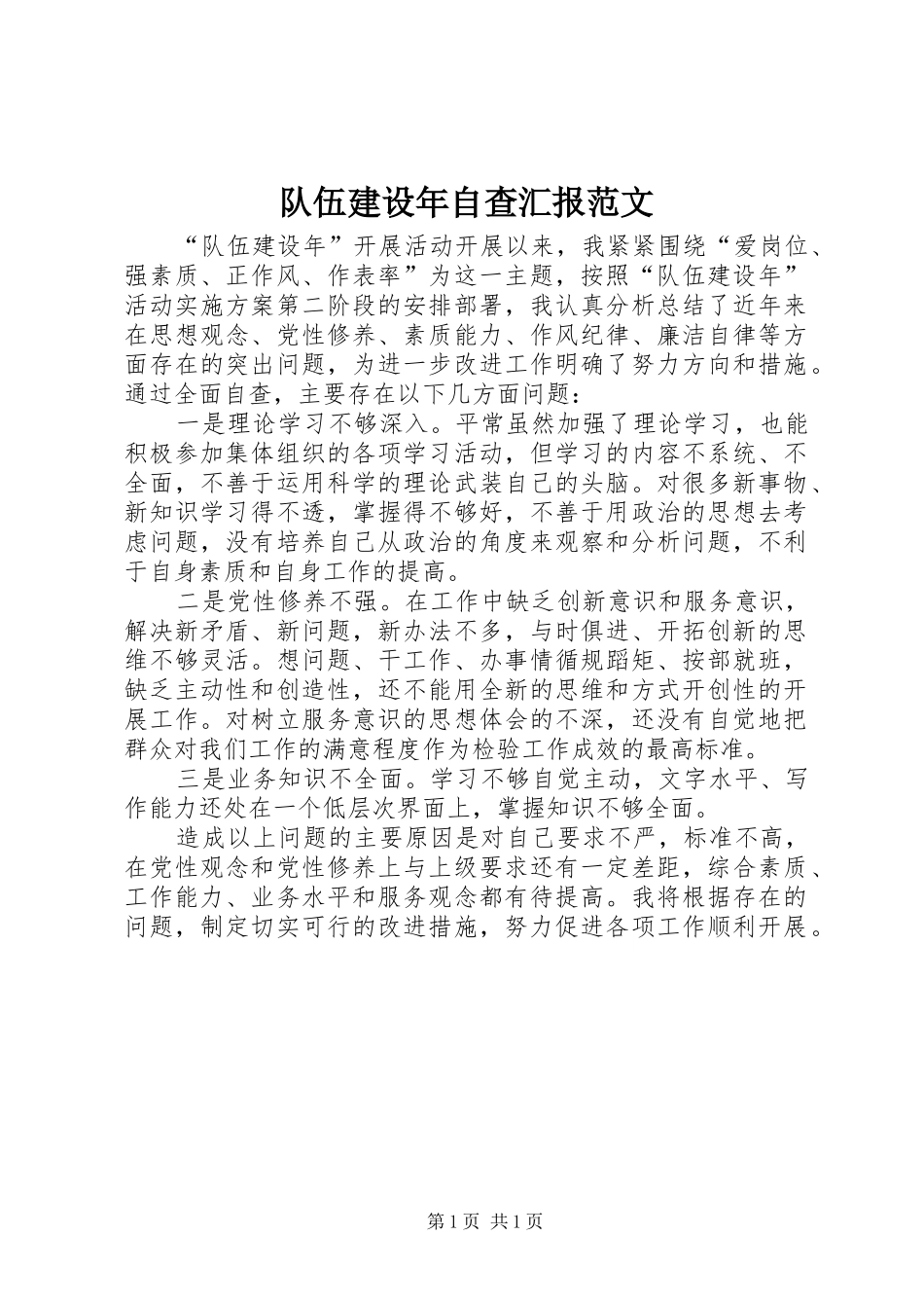 2024年队伍建设年自查汇报范文_第1页