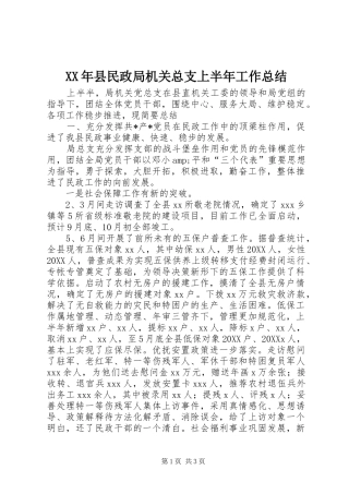 2024年县民政局机关总支上半年工作总结