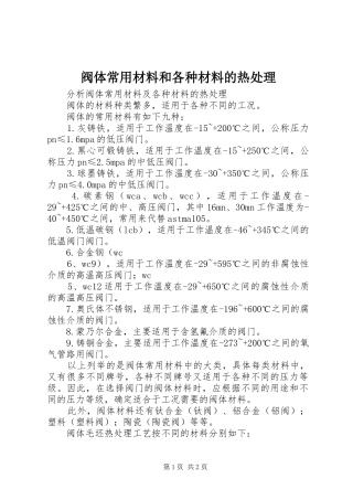 2024年阀体常用材料和各种材料的热处理