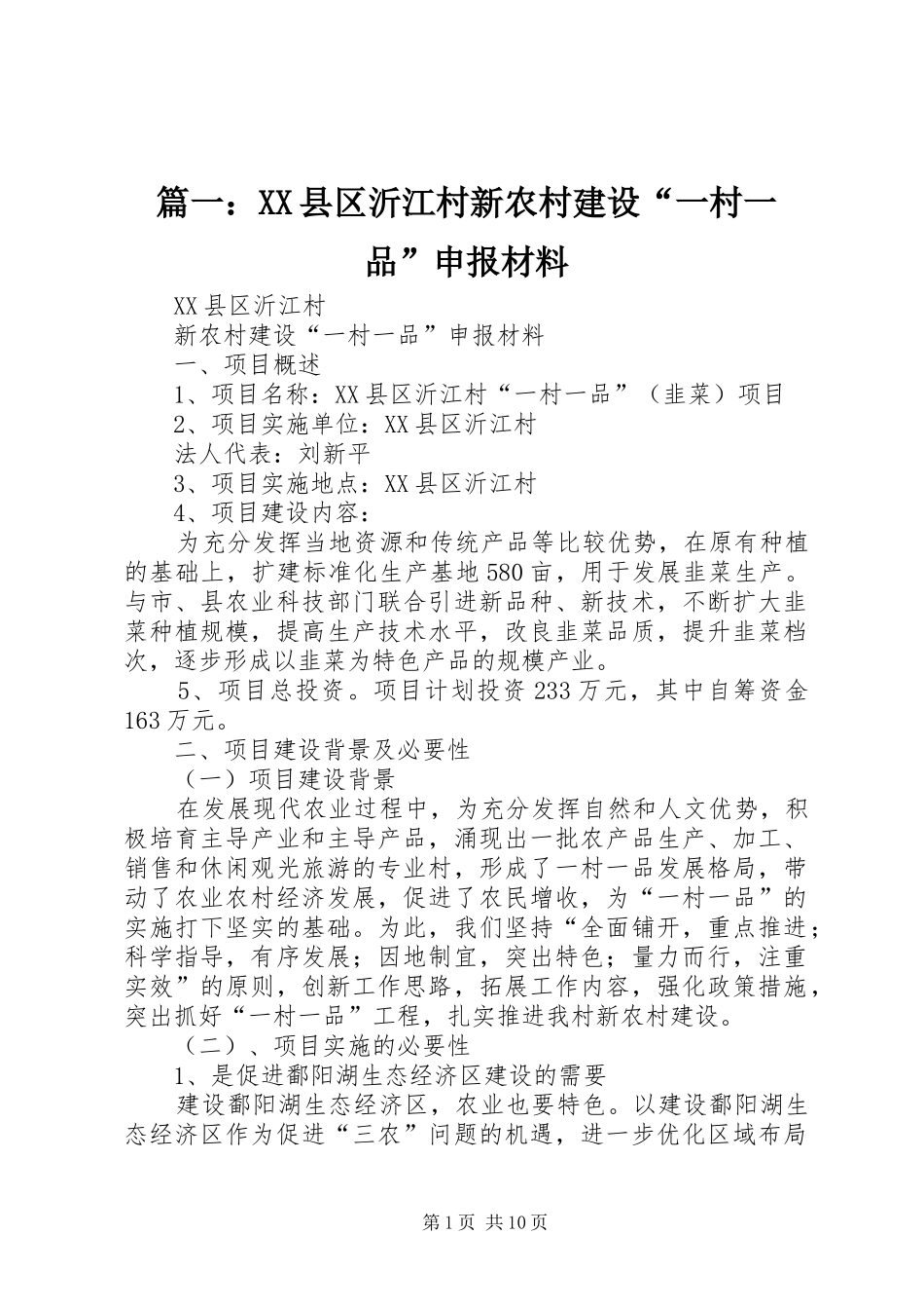 2024年县区沂江村新农村建设一村一品申报材料_第1页