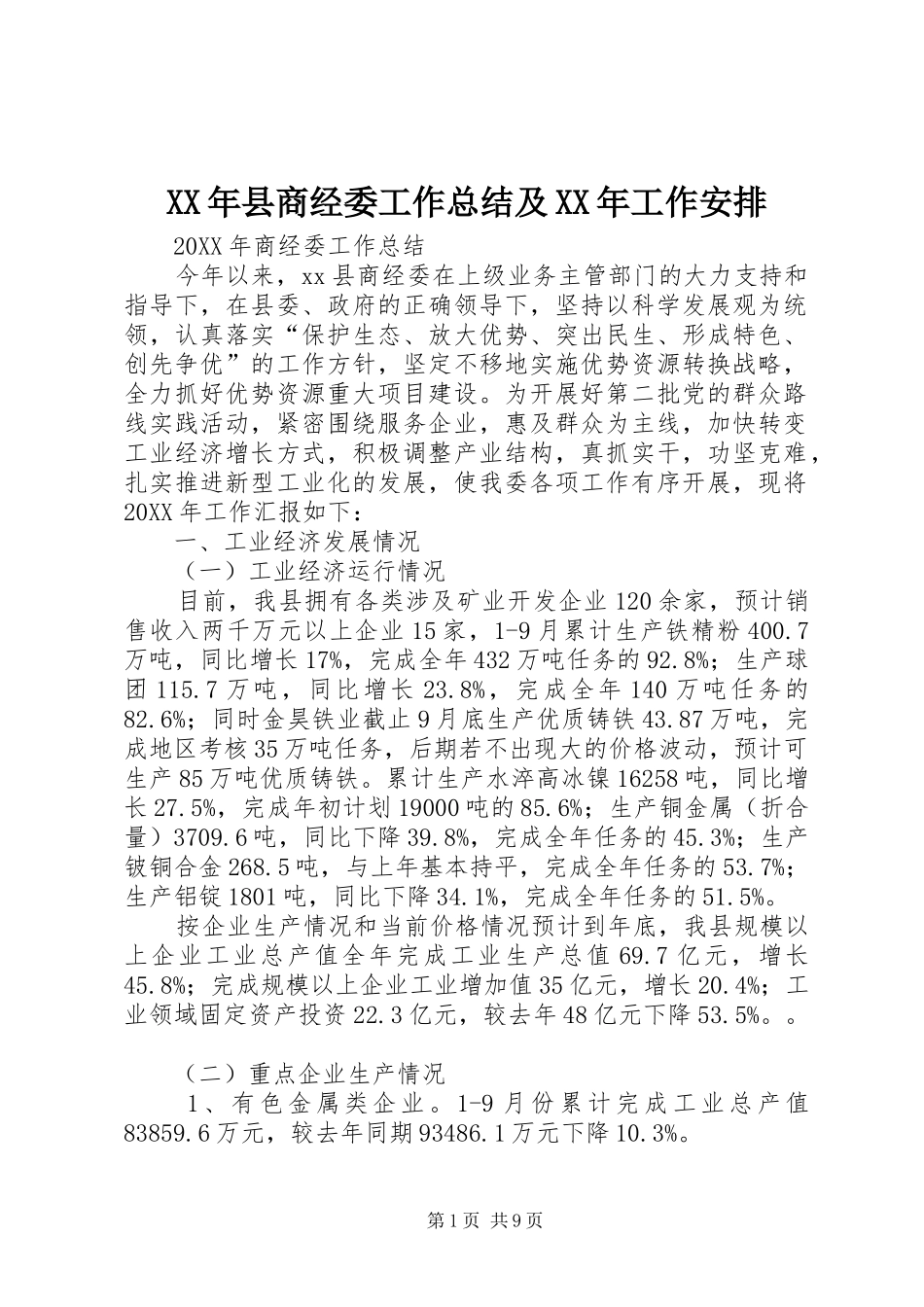 2024年县商经委工作总结及工作安排_第1页