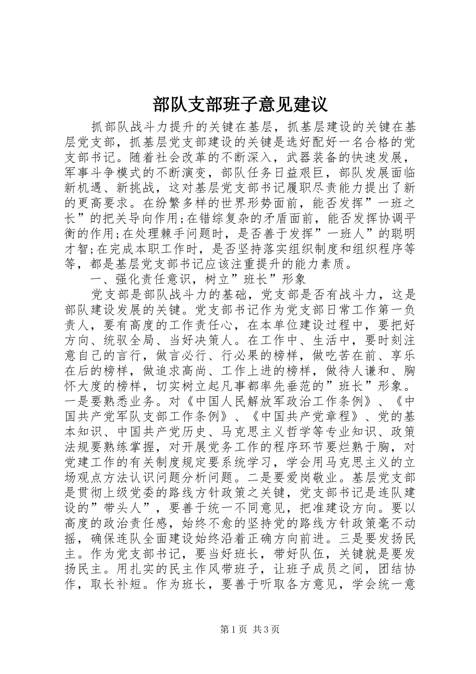 2024年部队支部班子意见建议_第1页