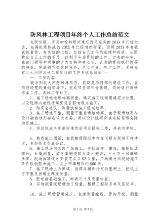 2024年防风林工程项目年终个人工作总结范文