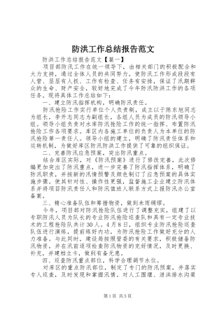 2024年防洪工作总结报告范文