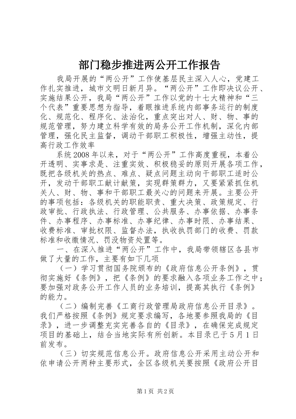 2024年部门稳步推进两公开工作报告_第1页