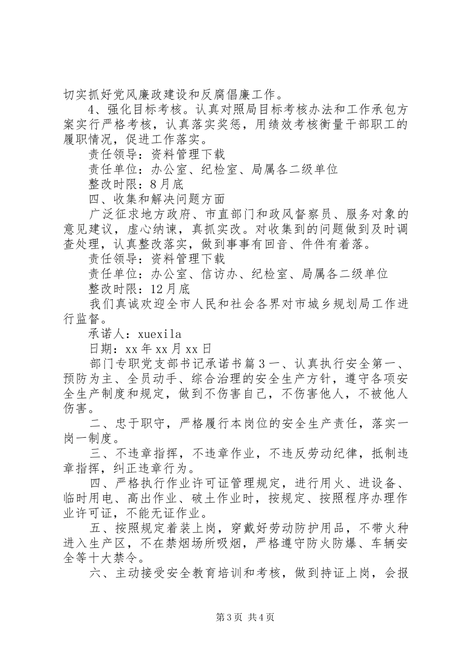 2024年部门专职党支部书记承诺书_第3页