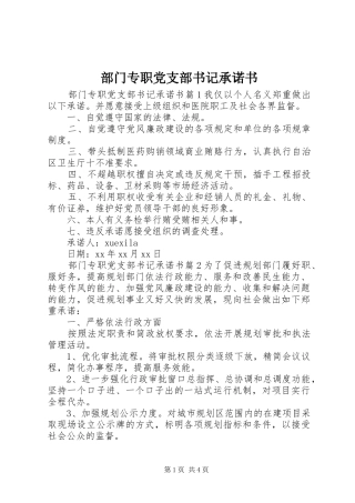 2024年部门专职党支部书记承诺书