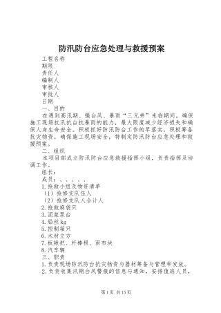 2024年防汛防台应急处理与救援预案