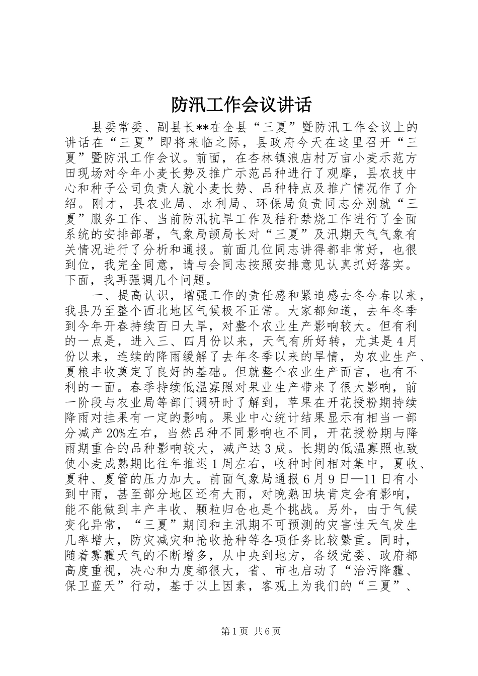 2024年防汛工作会议致辞_第1页