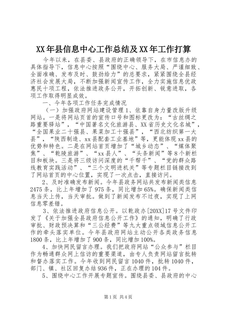 2024年县信息中心工作总结及工作打算_第1页