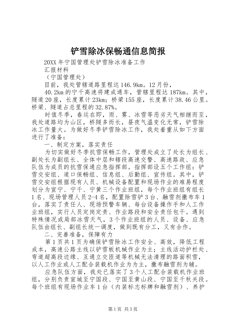 2024年铲雪除冰保畅通信息简报_第1页