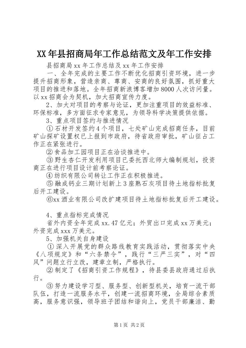 2024年县招商局年工作总结范文及年工作安排_第1页