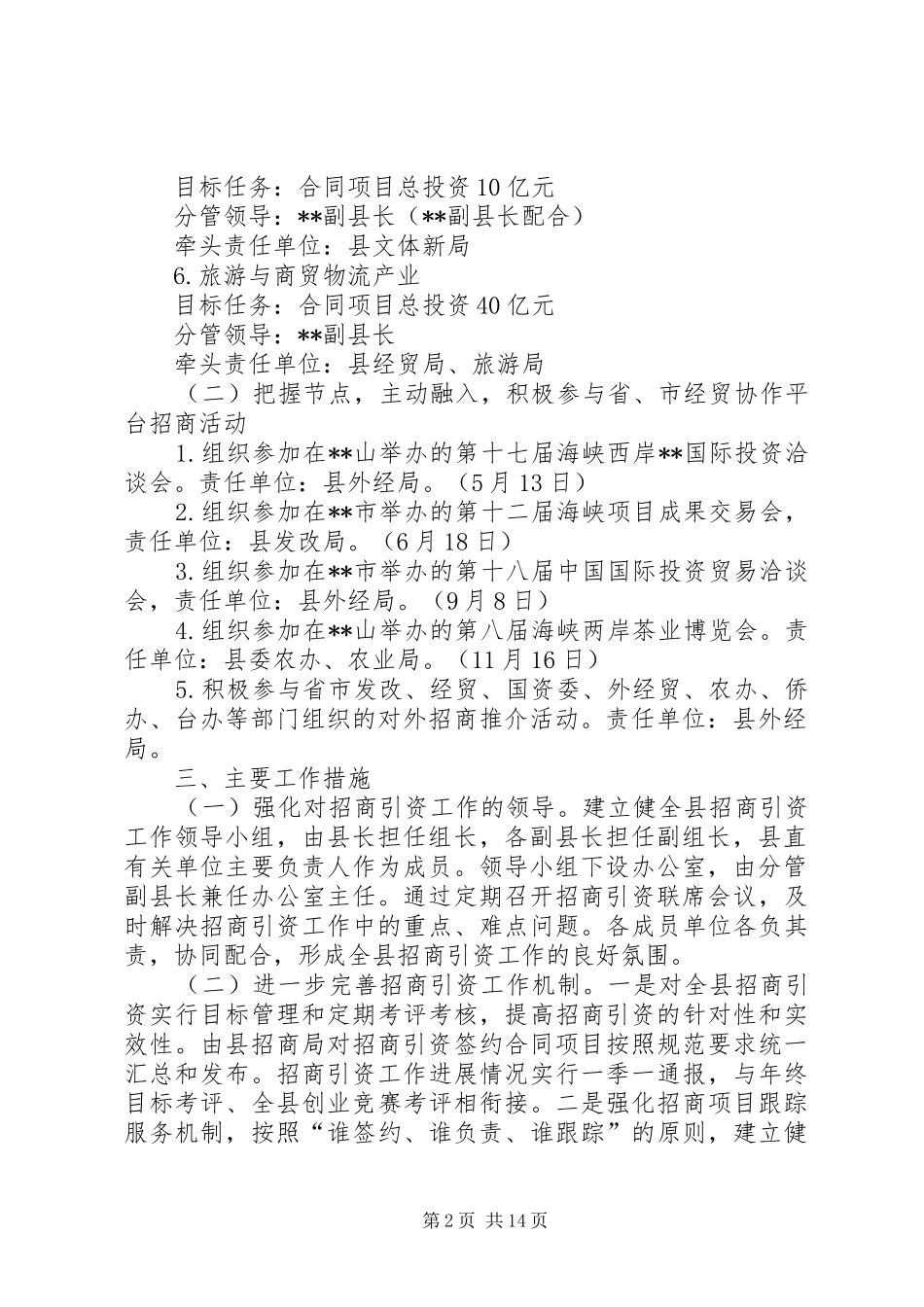 2024年县招商引资工作方案大全_第2页