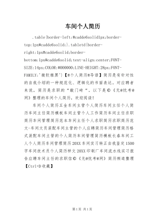 2024年车间个人简历
