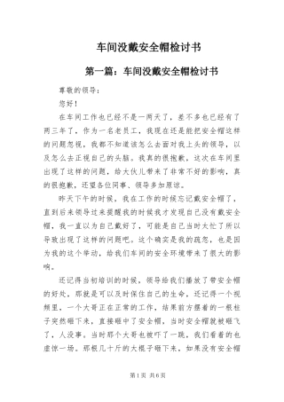 2024年车间没戴安全帽检讨书
