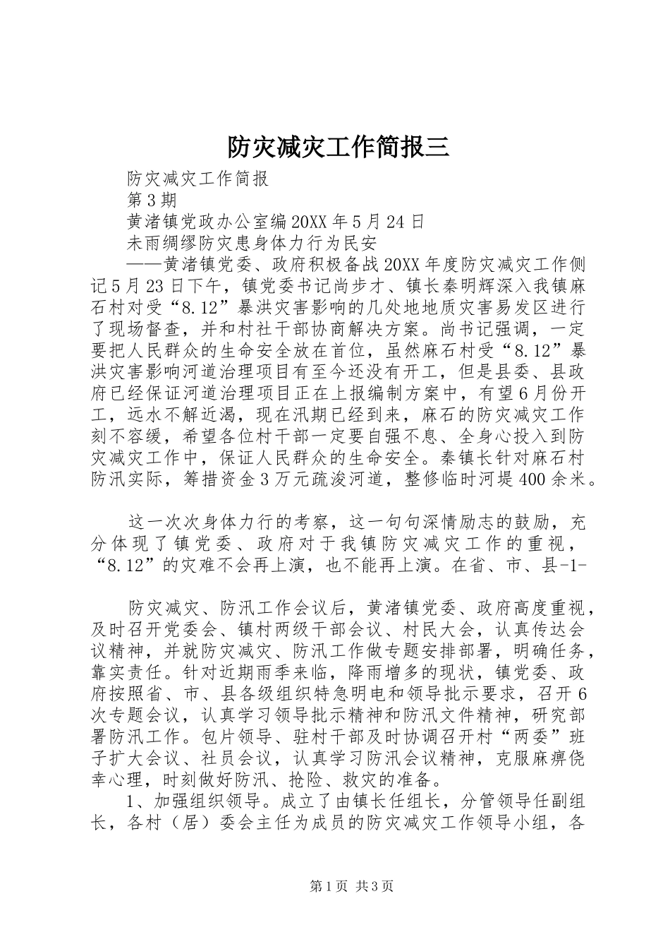 2024年防灾减灾工作简报三_第1页