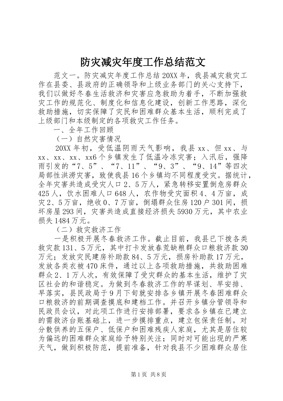 2024年防灾减灾年度工作总结范文_第1页