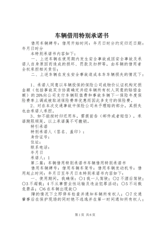 2024年车辆借用特别承诺书
