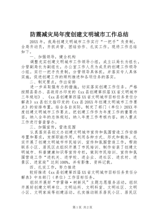 2024年防震减灾局年度创建文明城市工作总结