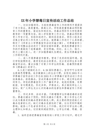 2024年小学禁毒日宣传活动工作总结