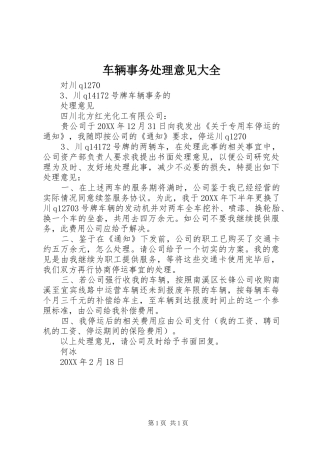 2024年车辆事务处理意见大全