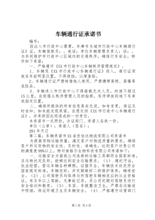 2024年车辆通行证承诺书