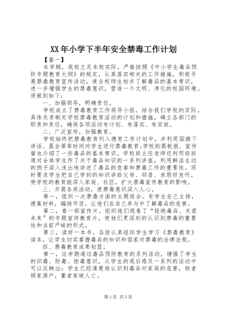 2024年小学下半年安全禁毒工作计划